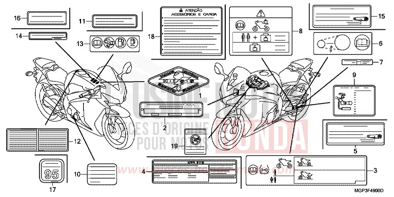 ETIQUETTE DE PRECAUTIONS von CBR1000RR "Fireblade" PEARL SUNBEAM WHITE (NHA66EA) von 2012